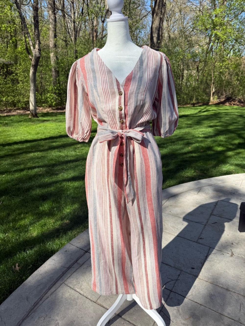 Universal Thread Boho Neutral Striped Tie-Waist Wide Leg Romper Jumpsuit